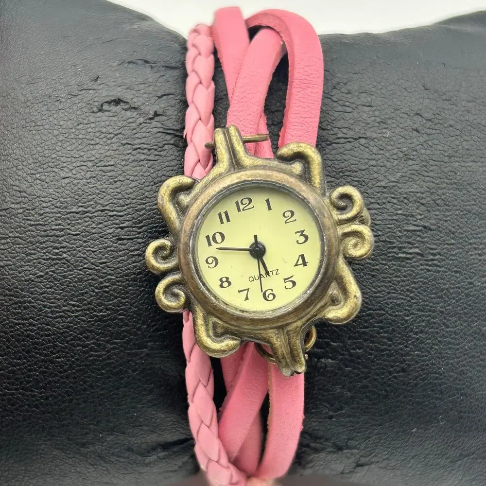 Boho Women's Analog Watch Bracelet Pink Snap Band Working New Battery